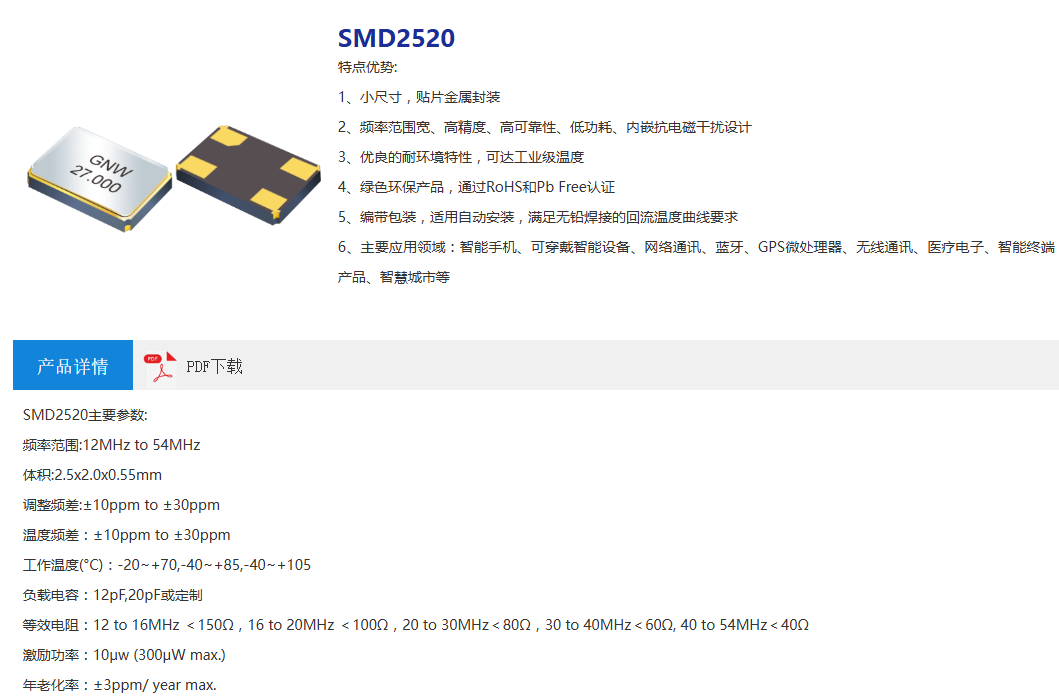 常用小体积晶振封装及电气参数介绍
